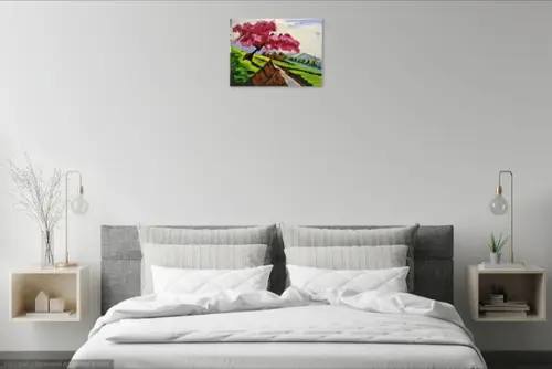 Quadros Paisagem Campo Árvore Ipê Rosa Presente de Natal