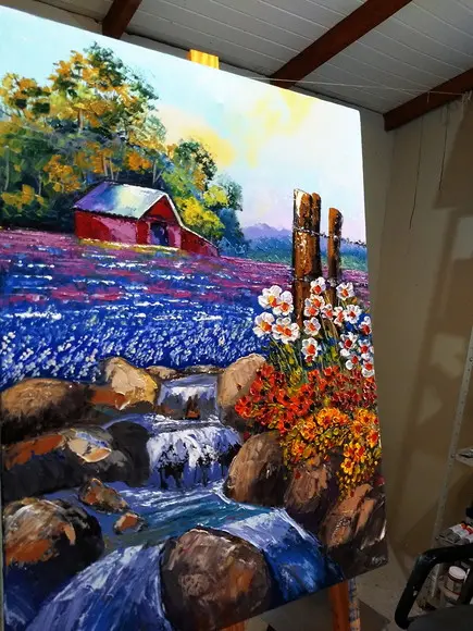Quadros Paisagem Campo de Flores Azuis Presente de Natal