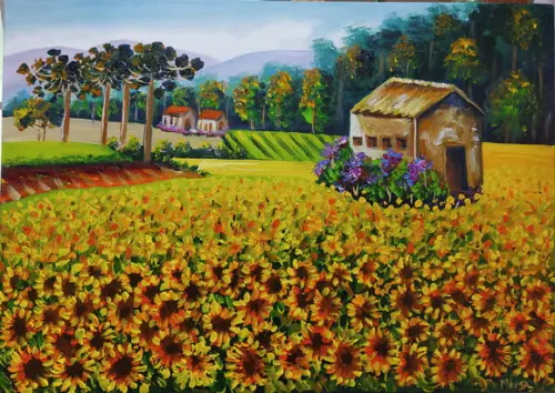 Quadros Paisagem Campo de Girassóis Presente de Natal