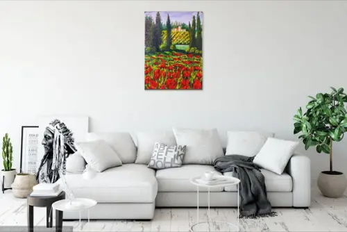 Quadros Paisagem Campo de Flores Vermelhas Presente de Natal