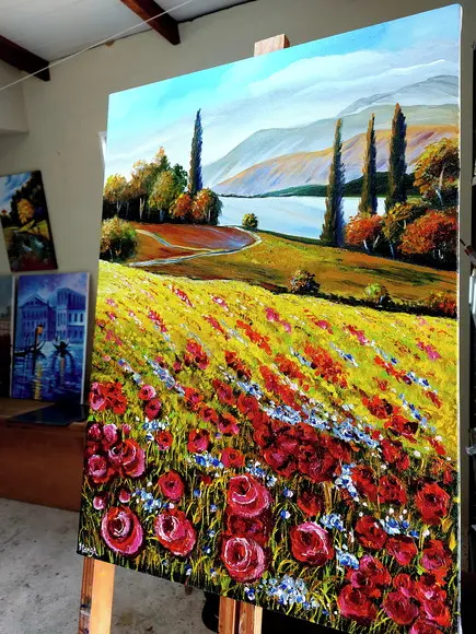 Quadros Paisagem Campo de Papoulas Presente de Natal