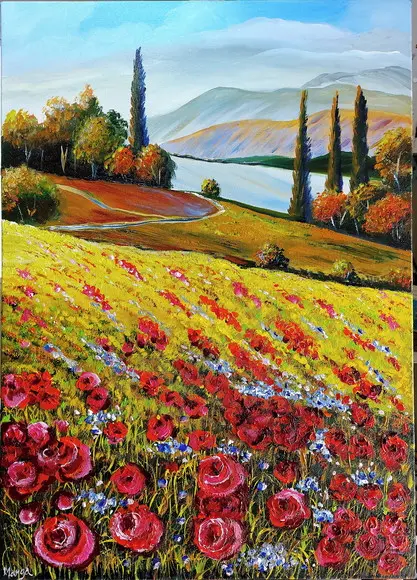 Quadros Paisagem Campo de Papoulas Presente de Natal