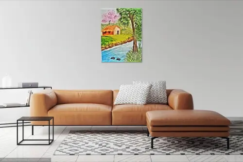 Quadros Paisagem Casinha de Sapê Ipê Rosa Presente de Natal