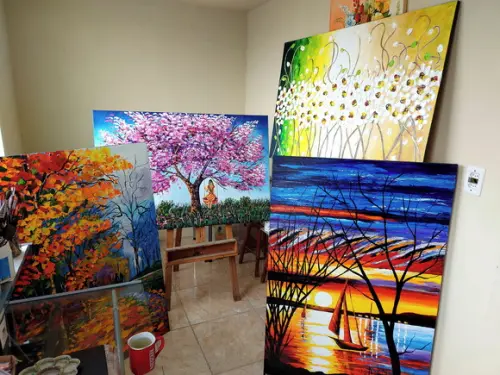 Quadros Paisagem e Florais Espatuladas Presente de Natal