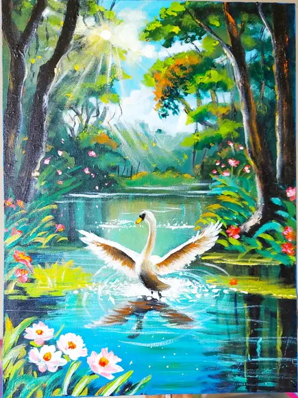Quadros Paisagem Lago do Cisne Branco Presente de Natal