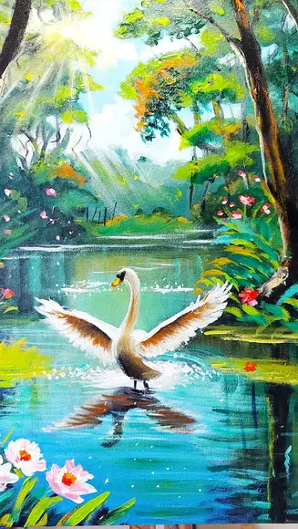 Quadros Paisagem Lago do Cisne Branco Presente de Natal
