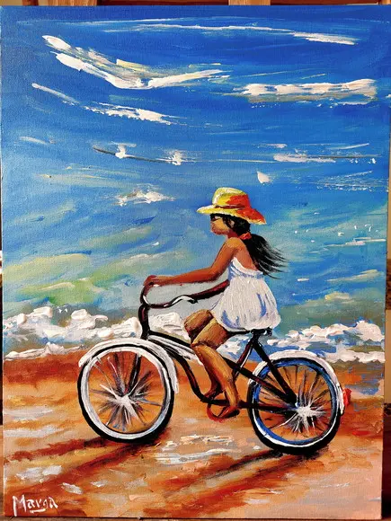 Quadros Paisagem Marina Pedalando na Praia Presente de Natal