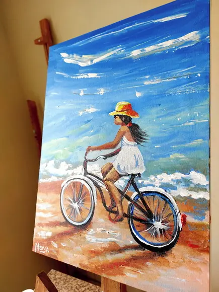 Quadros Paisagem Marina Pedalando na Praia Presente de Natal