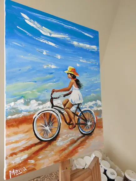 Quadros Paisagem Marina Pedalando na Praia Presente de Natal