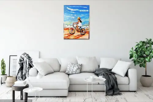 Quadros Paisagem Marina Pedalando na Praia Presente de Natal