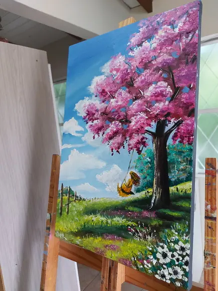 Quadros Paisagem Mulher no Balanço Presente de Natal