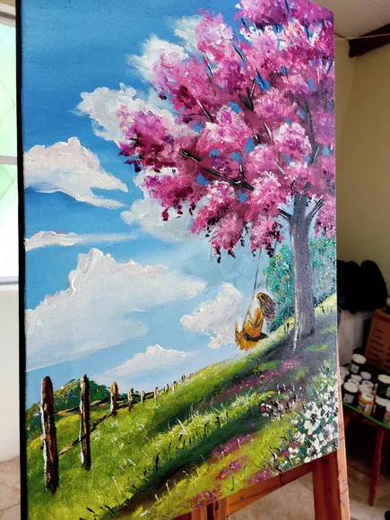 Quadros Paisagem Mulher no Balanço Presente de Natal