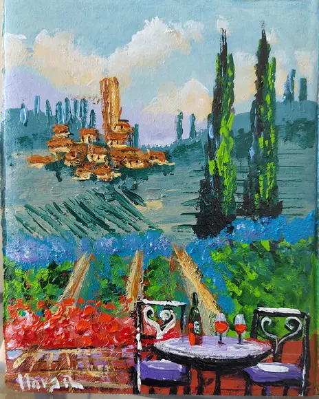 Quadros Paisagem Pintura em Tela Vila Toscana Italiana Vinho