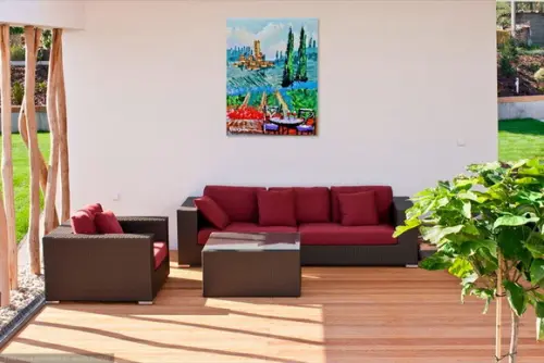 Quadros Paisagem Pintura em Tela Vila Toscana Italiana Vinho