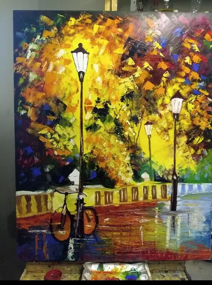 Quadros Paisagem Urbana Abstrato Bicicleta Presente de Natal