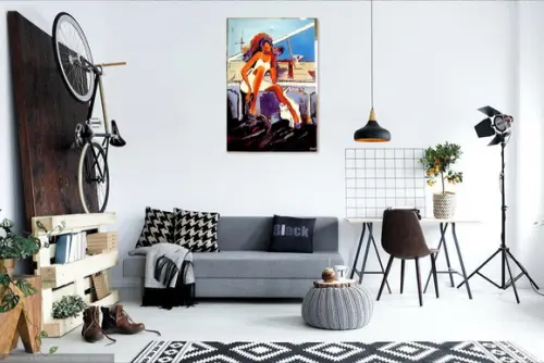 Quadros para Quarto Mulher Gato Vinho Presente de Natal