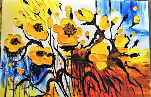 Quadros para Sala Abstrato Flores Amarelas Presente de Natal
