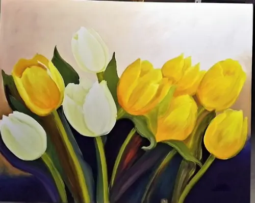 Quadros para Sala e Pintura em Tela Floral Tulípas Amarelas