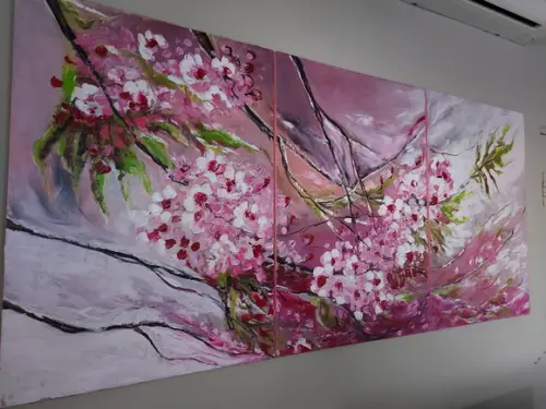 Quadros para Sala e Quarto Pintura em Tela Floral Trio Rose
