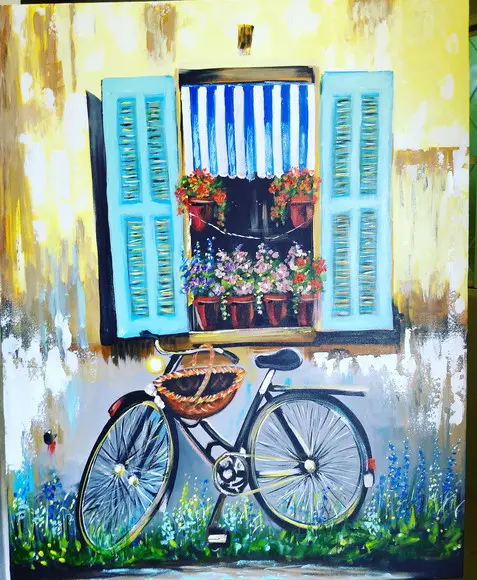 Quadros para Sala e Quarto Pintura em Tela Bicicleta Windows