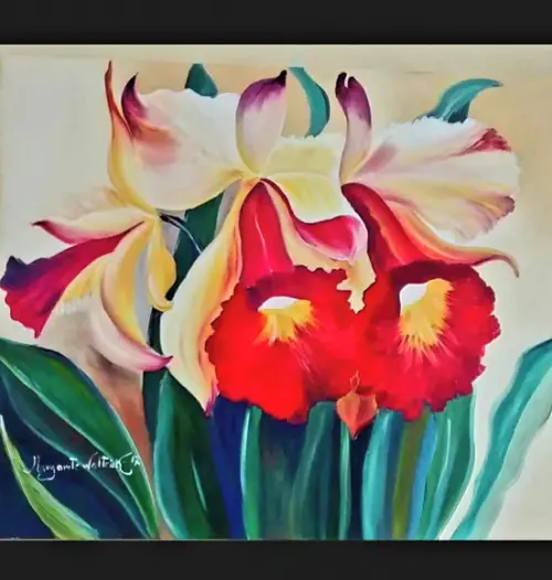 Quadros para Sala e Quarto Pintura em Tela Orquídeas Bordô
