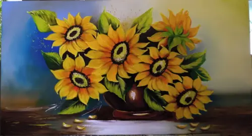 Quadros para Sala e Quarto Pintura Girassol Black Friday