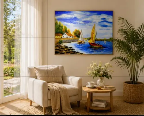 Quadros para Sala e Quarto Pintura Tela Barcos Black Friday