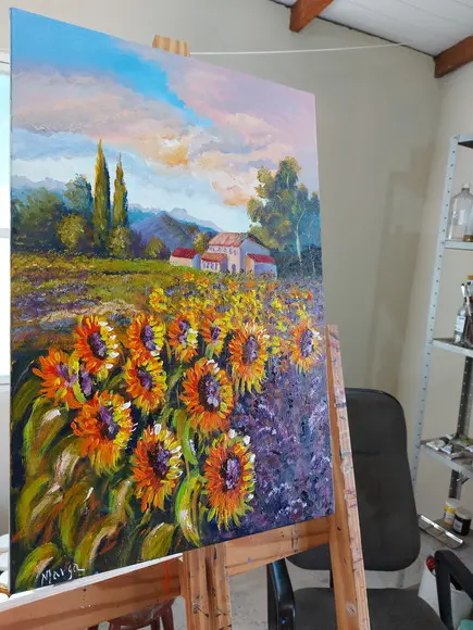 Quadros para Sala Paisagem Campo Girassóis Presente de Natal