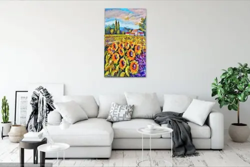 Quadros para Sala Paisagem Campo Girassóis Presente de Natal