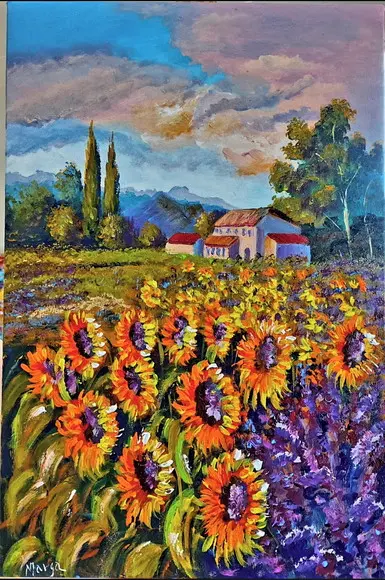 Quadros para Sala Paisagem Campo Girassóis Presente de Natal