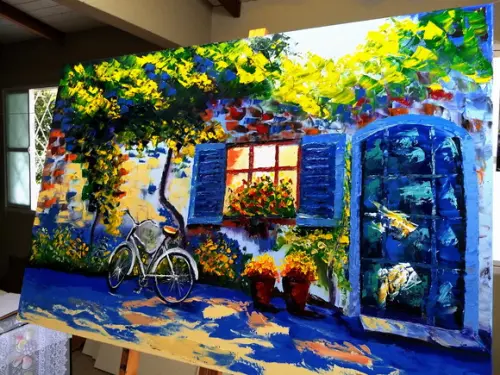 Quadros para Sala Paisagem Casario Bike Presente de Natal