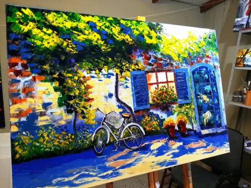 Quadros para Sala Paisagem Casario Bike Presente de Natal