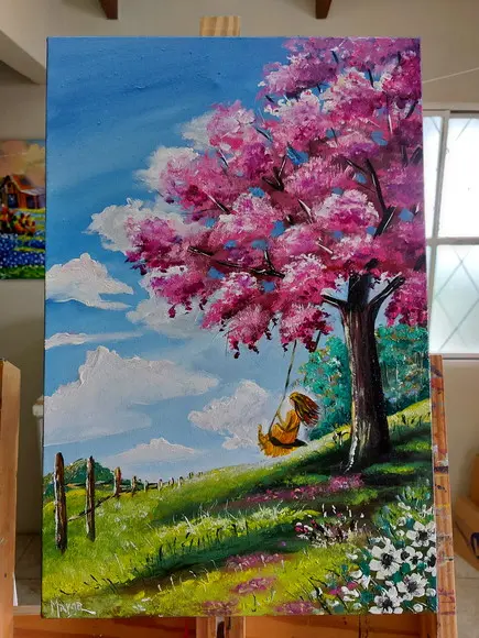 Quadros para Sala Paisagem Mulher Balanço Presente de Natal