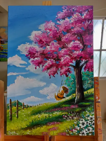Quadros para Sala Paisagem Mulher Balanço Presente de Natal