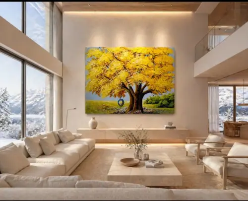 Quadros para Sala Pintura Árvores Ipê Amarelo Black Friday