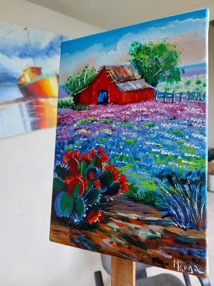 Quadros para Sala Pintura Campo Florido Cactos Black Friday