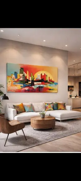 Quadros para Sala Pintura em Tela Abstrato Cidade Imaginária