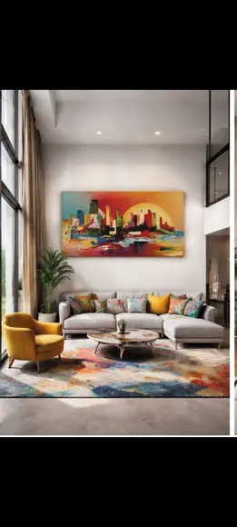 Quadros para Sala Pintura em Tela Abstrato Cidade Imaginária
