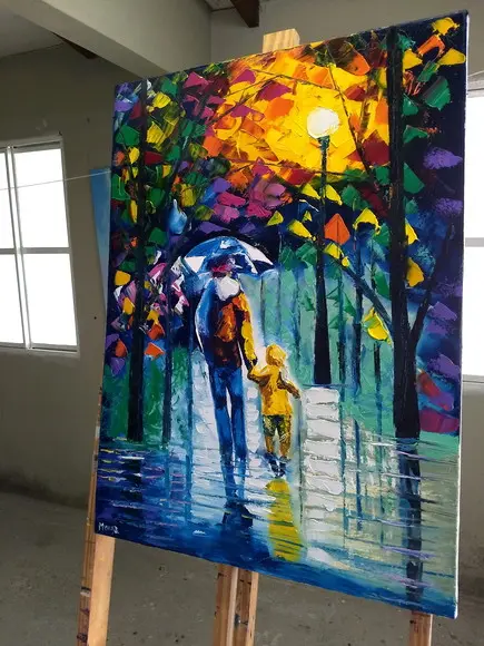 Quadros para Sala Pintura em Tela Abstrato Moderno Pai Chuva