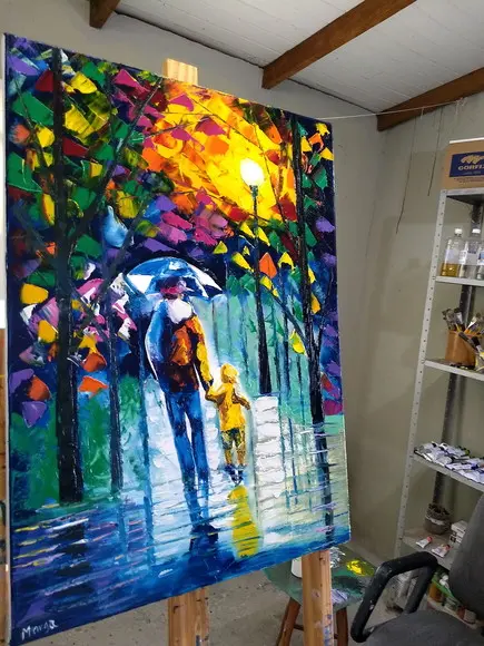 Quadros para Sala Pintura em Tela Abstrato Moderno Pai Chuva