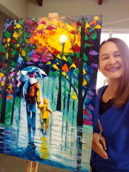 Quadros para Sala Pintura em Tela Abstrato Moderno Pai Chuva