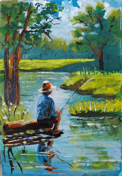 Quadros para Sala Pintura em Tela Animais Peixes Pescador