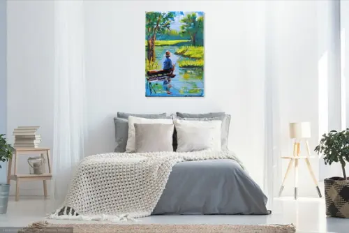 Quadros para Sala Pintura em Tela Animais Peixes Pescador
