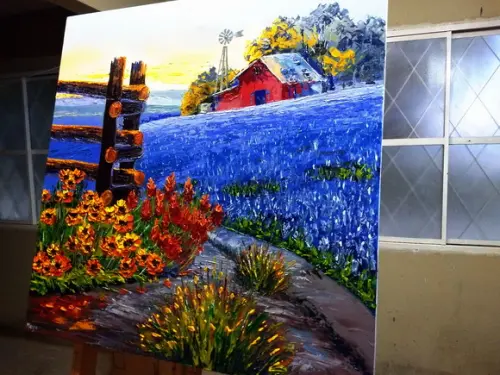Quadros para Sala Pintura em Tela Campo de Flores Azuis
