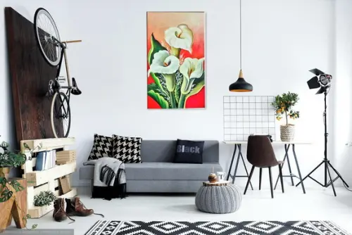 Quadros para Sala Pintura em Tela Floral Copos de Leite