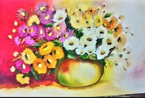 Quadros para Sala Pintura em Tela Floral Gérberas Coloridas