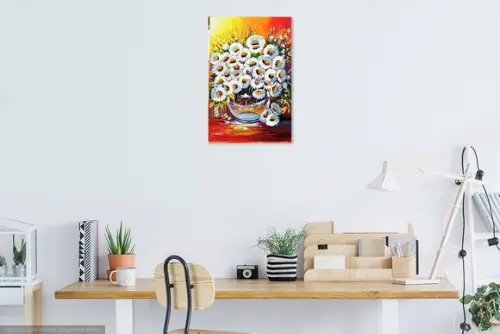 Quadros para Sala Pintura em Tela Floral Margaridas no Vaso