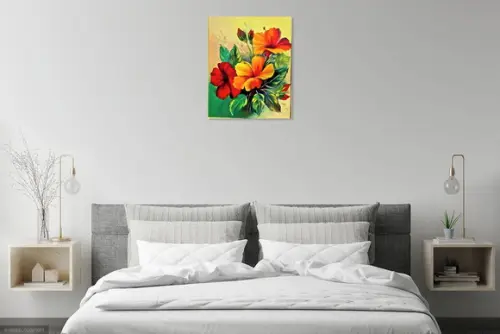 Quadros para Sala Pintura em Tela Floral Hibiscus Vermelhos