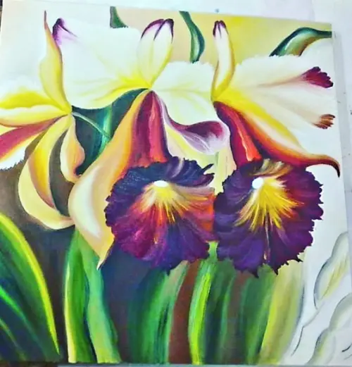 Quadros para Sala Pintura em Tela Floral Orquídeas Bordô