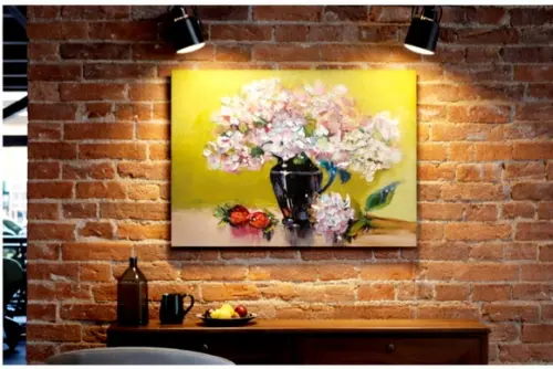 Quadros para Sala Pintura em Tela Floral Rosa Chá